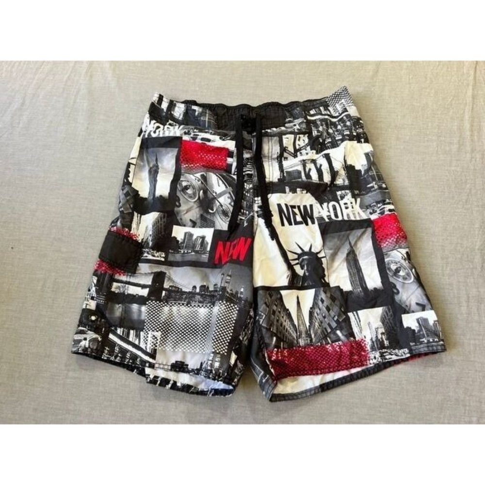 Joe Boxer Swim Shorts Mens Large Black New York Lined Drawstring Trunks Men.